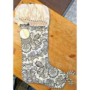 Seasons of Serendipity Christmas Stocking Holiday Victorian White Black 23"